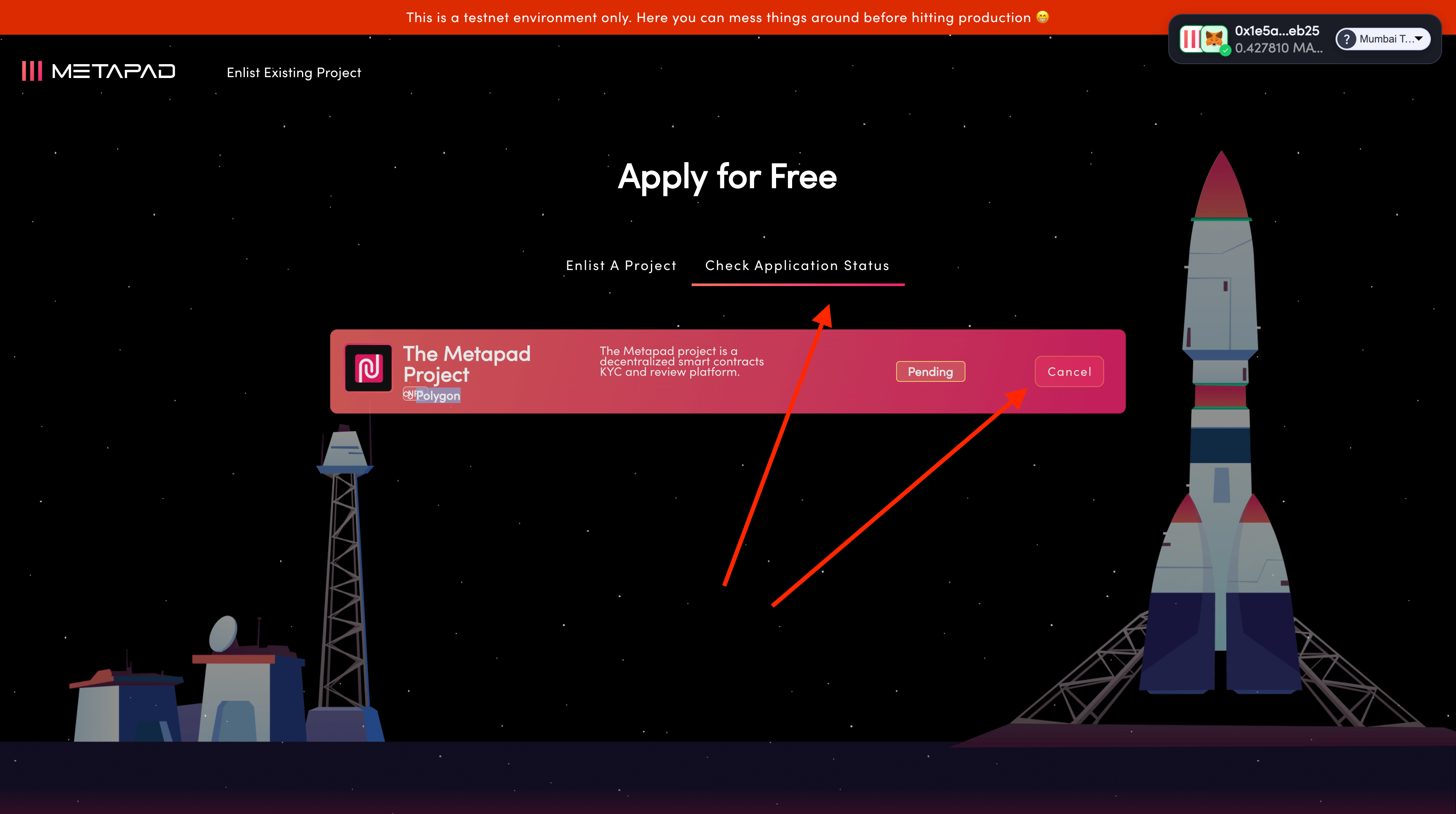 Check Mission Application Status page