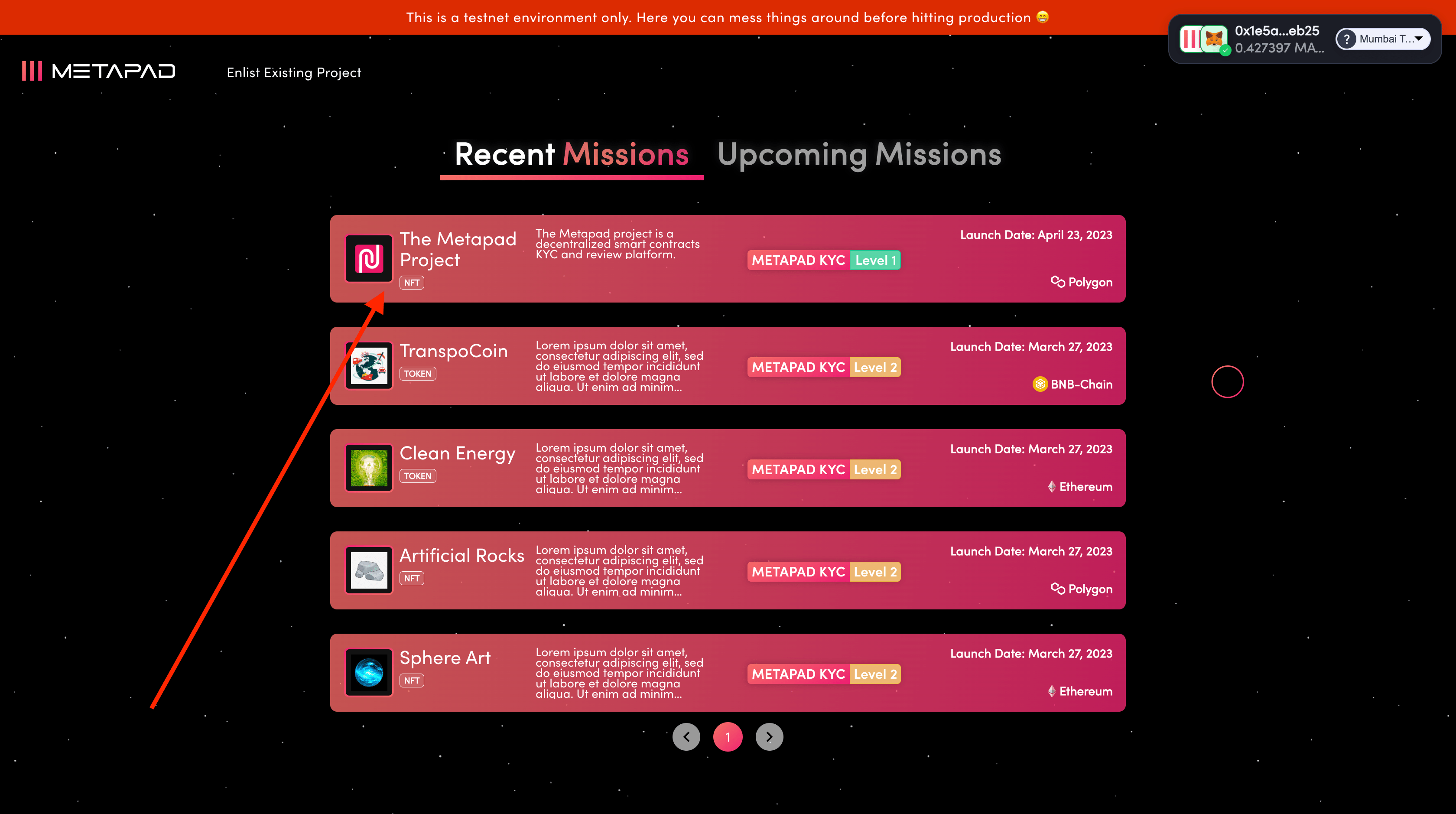 Missions page